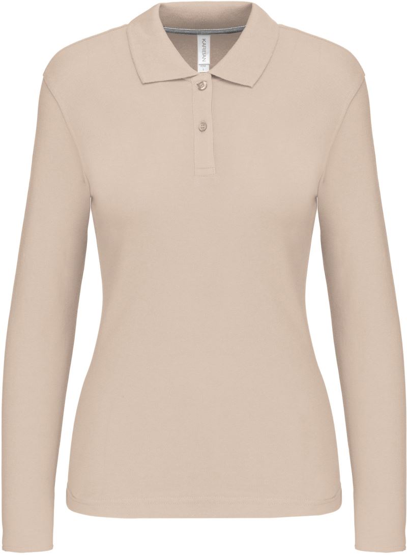 Levně Dámské piqué polo s dlouhým rukávem - light sand