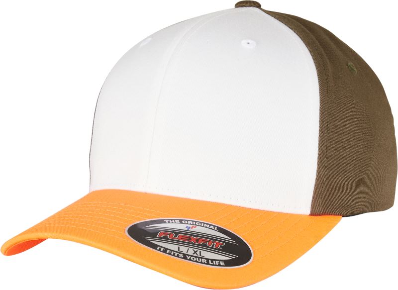 Levně 6 panelová vlněná česaná kšiltovka Flexfit - neon orange/white/olive
