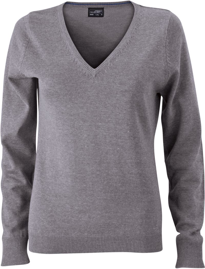 Levně Dámský svetr s výstřihem do V - grey heather
