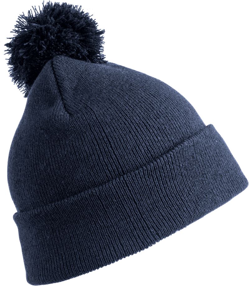 Dětská pletená čepice s bambulí - navy