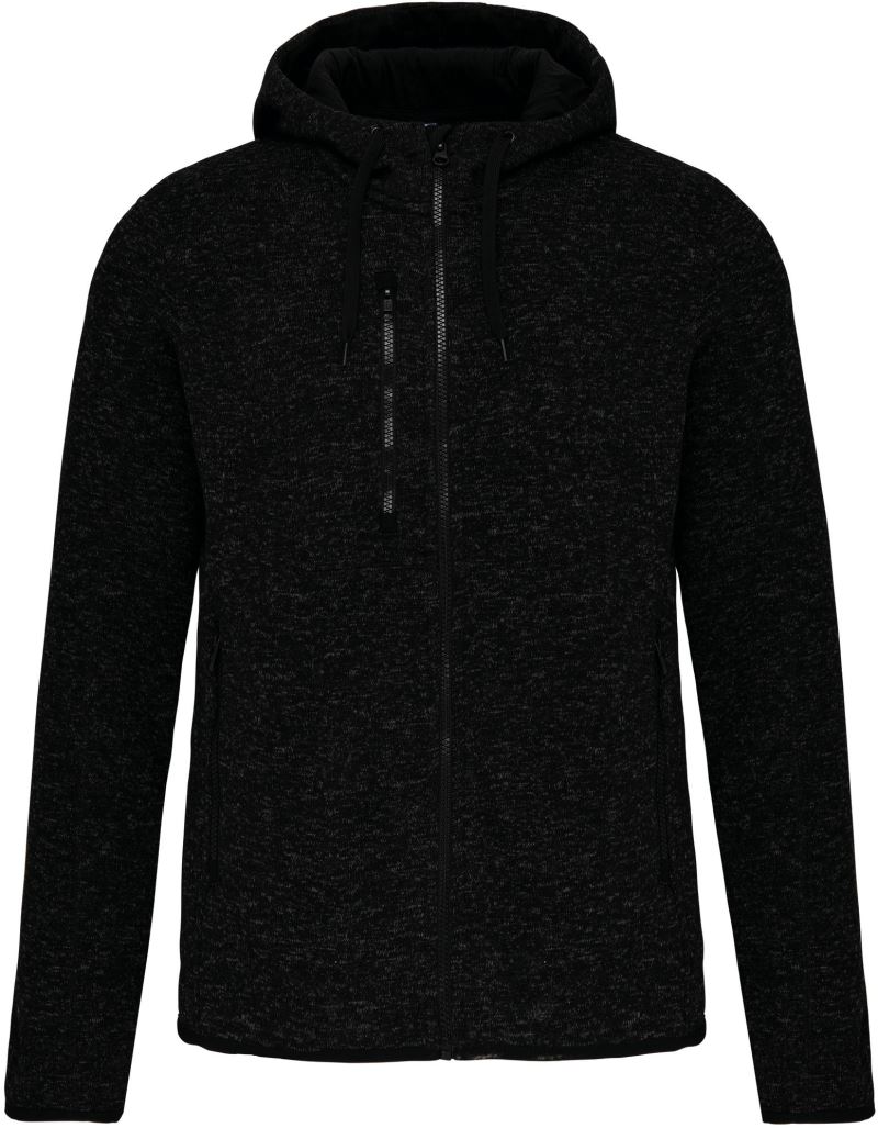 Levně Dámská melanžová pletená fleecová bunda s kapucí - dark grey melange
