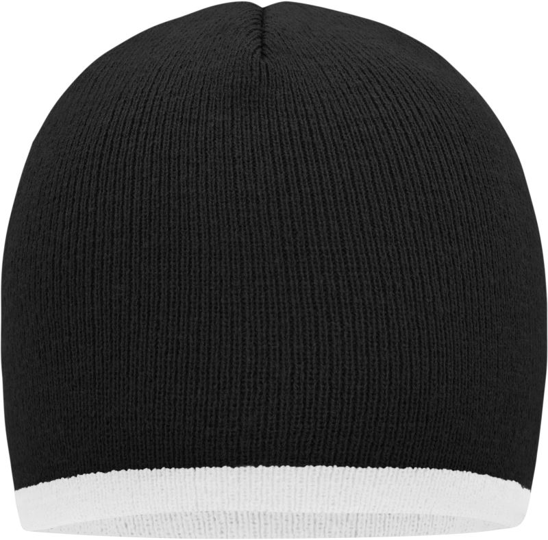 Levně Pletená čepice s kontrastním lemem - black/white