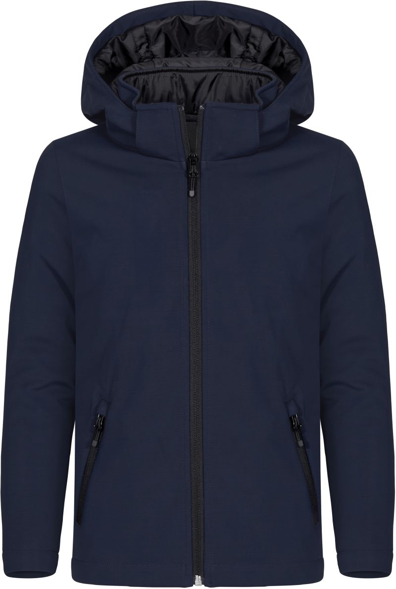 Levně Dětská zateplená softshellová bunda s kapucí - dark navy