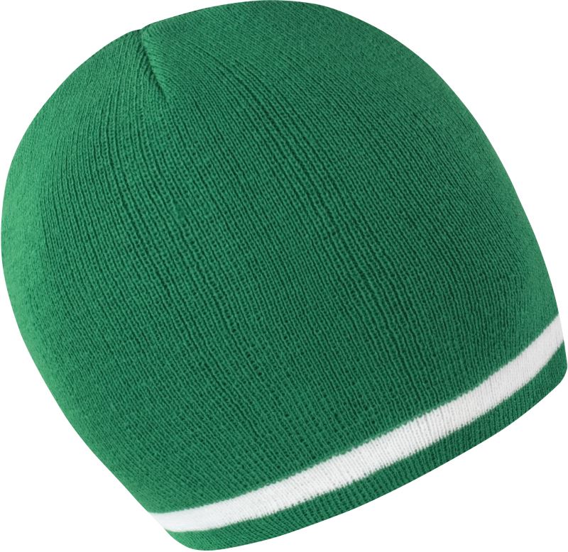 Levně Pletená čepice s kontrastními pruhy - emerald/white