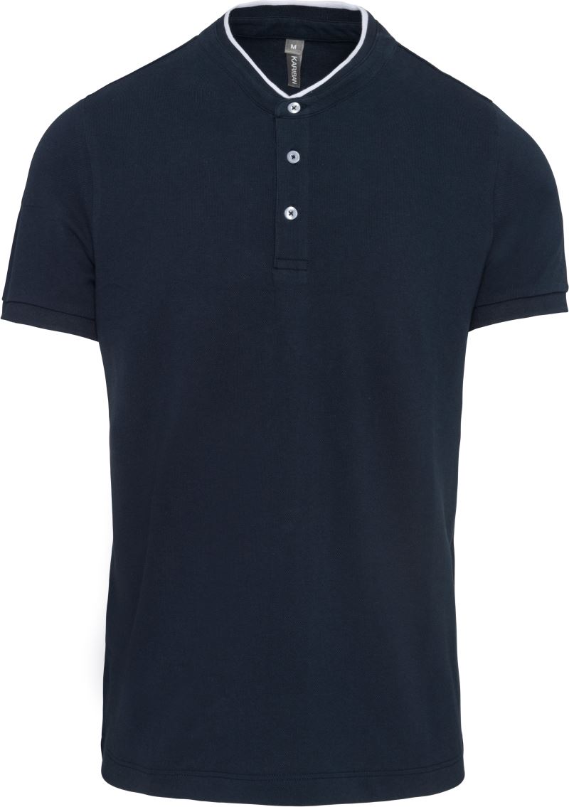 Levně Pánské polo s mao límcem - navy/white