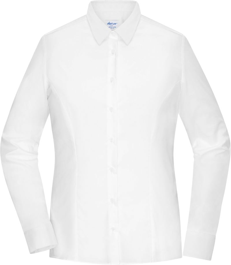 Levně Popelínová halenka slim fit s dlouhým rukávem - white
