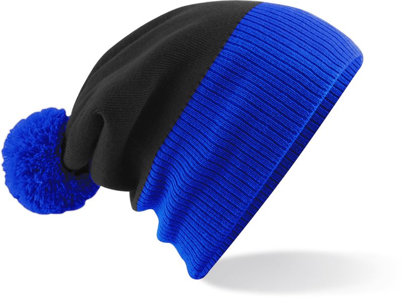 Levně 2-barevná pletená čepice s bambulí - black/bright royal