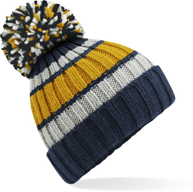 Levně Pletená čepice s pruhy "Hygge" - dijon blue