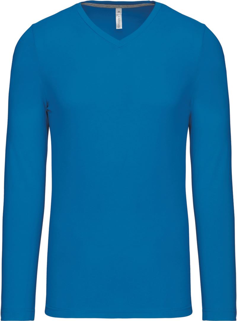Levně Pánské tričko s výstřihem do V, dlouhý rukáv - tropical blue