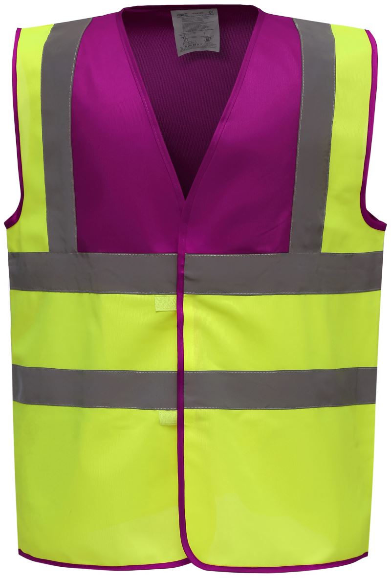 Levně Hi-Vis bezpečnostní vesta - raspberry/hi vis yellow