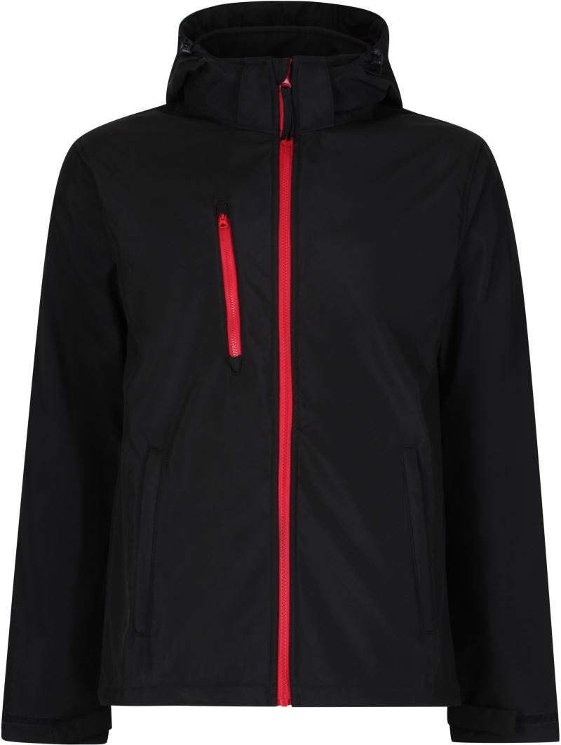 Levně 3-vrstvá softshellová bunda s kapucí "Venturer" - black/classic red