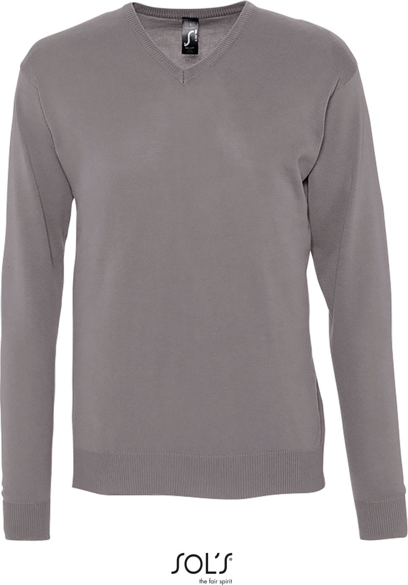 Levně Pánský svetr s výstřihem do V - medium grey