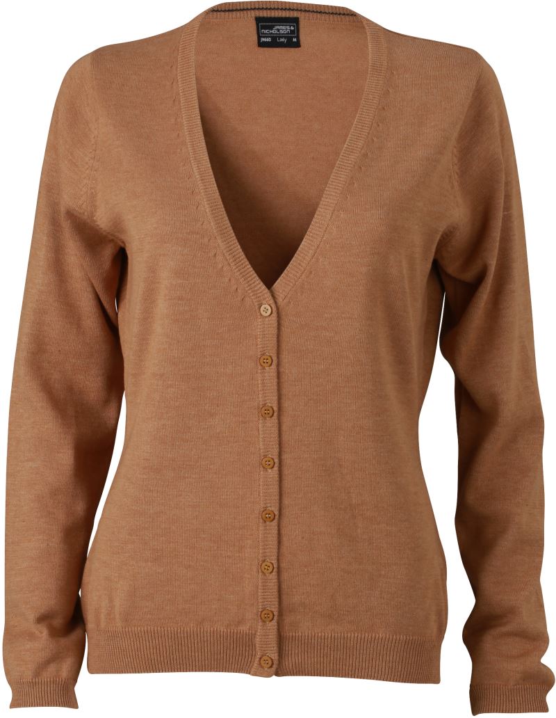 Levně Dámský pletený cardigan s výstřihem do V - camel