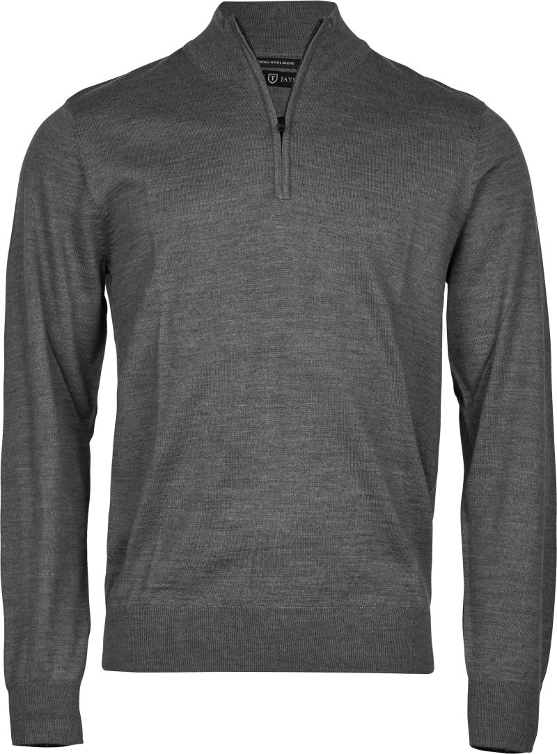 Levně Pánský svetr s 1/4 zipem - grey melange