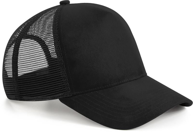 Levně 5 panelová kšiltovka "Suede Snapback Trucker" - black