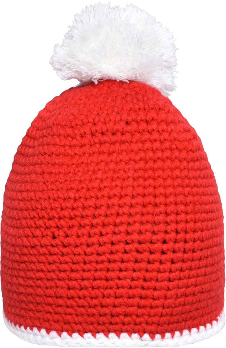 Levně Háčkovaná čepice s kontrastním lemem a bambulí - red/white