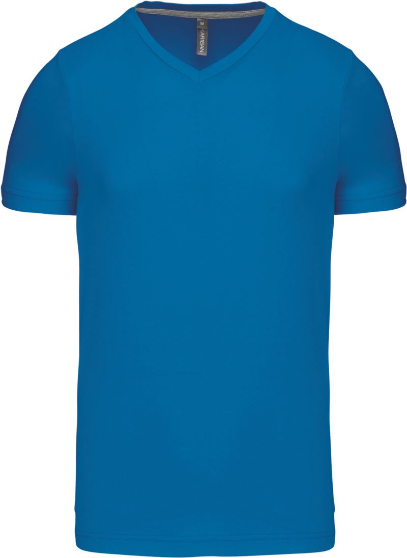Levně Pánské tričko s výstřihem do V - tropical blue