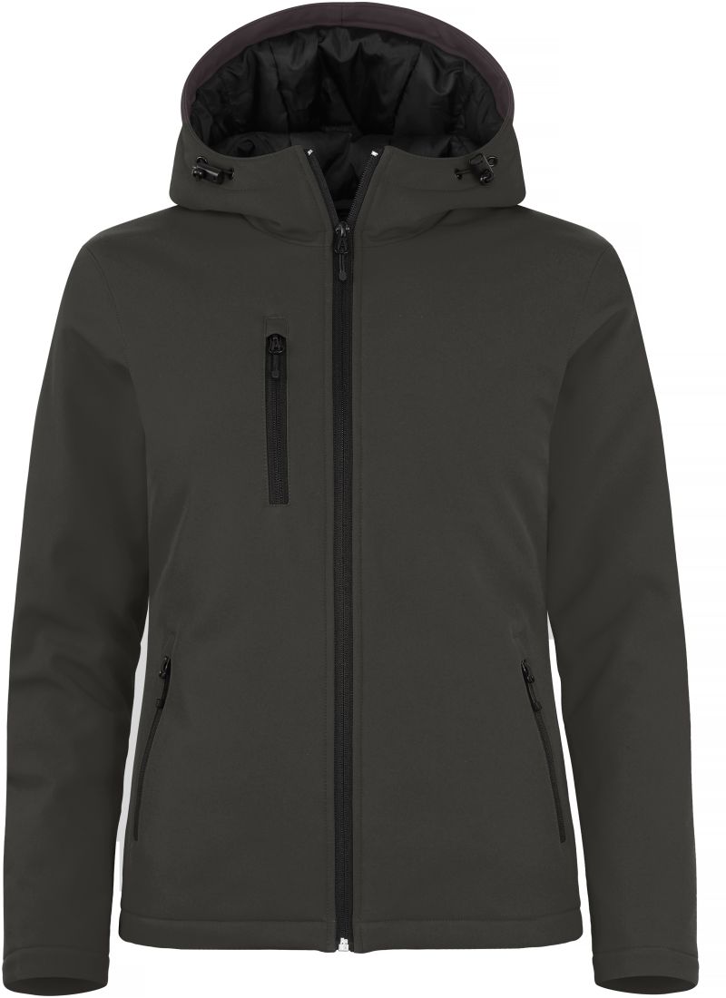 Levně Dámská zateplená softshellová bunda s kapucí - dark grey