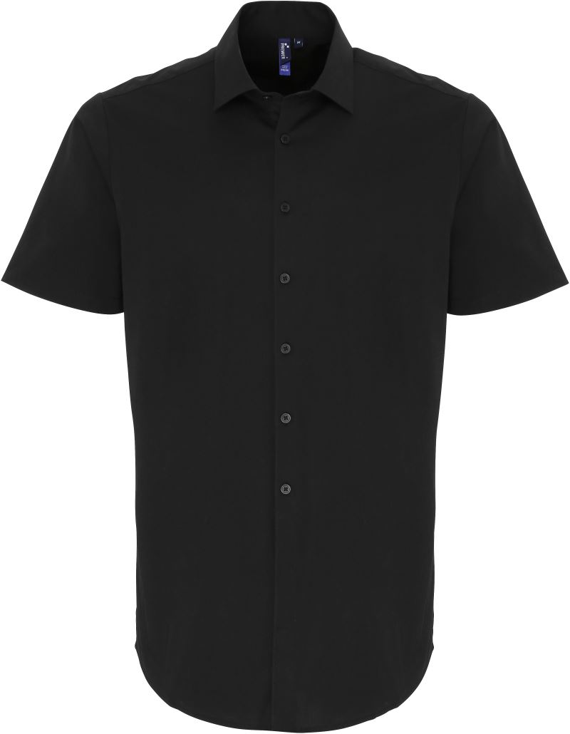 Levně Popelínová elastická košile s krátkým rukávem - black