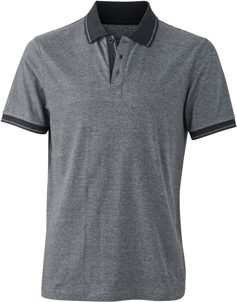 Levně Pánské žerzejové melírované polo - black melange/black