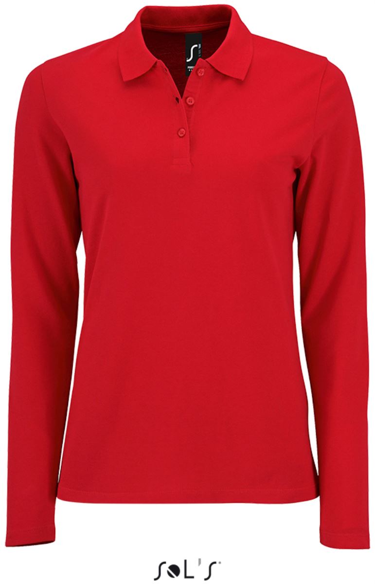 Levně Dámské piqué polo s dlouhým rukávem - red