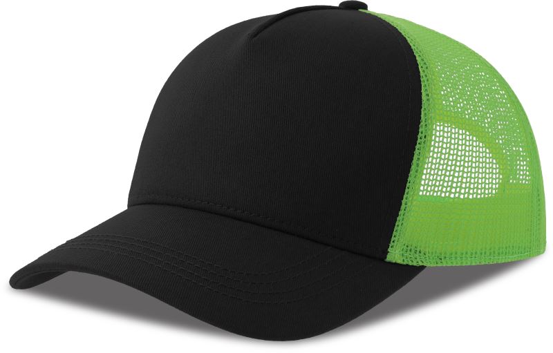 Levně 5 panelová Trucker kšiltovka - black/green fluo