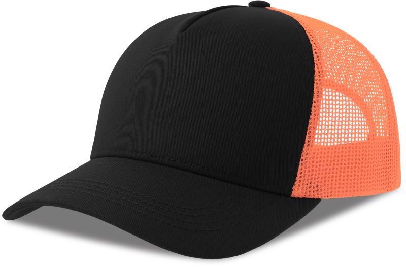 Levně 5 panelová Trucker kšiltovka - black/orange fluo