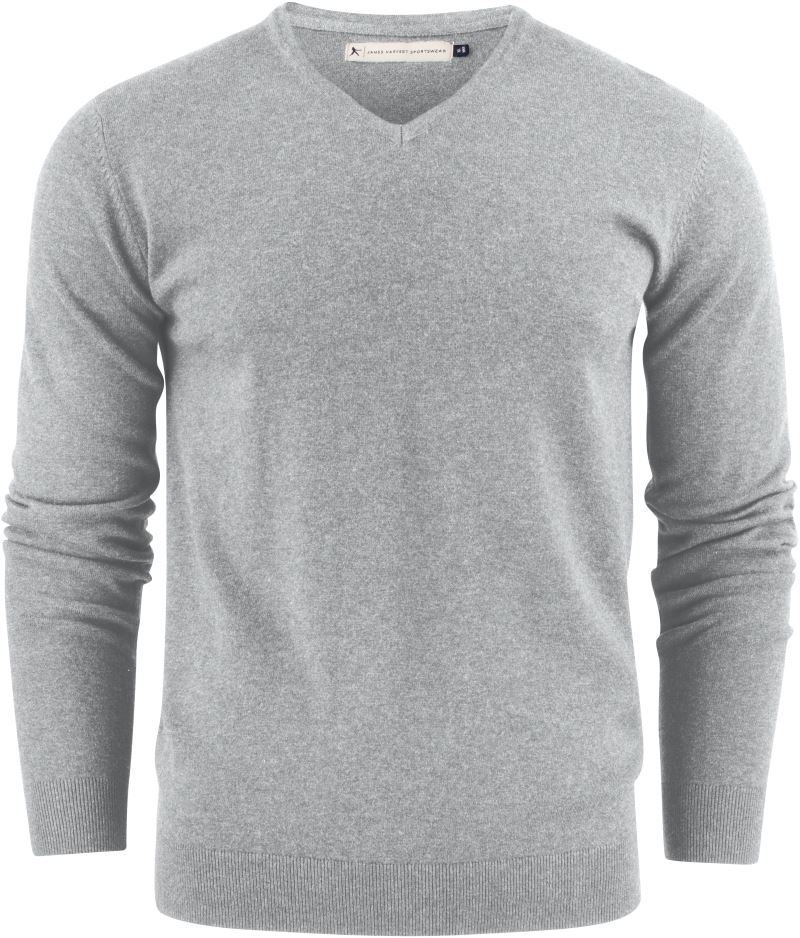 Levně Pánský svetr s výstřihem do V - grey melange