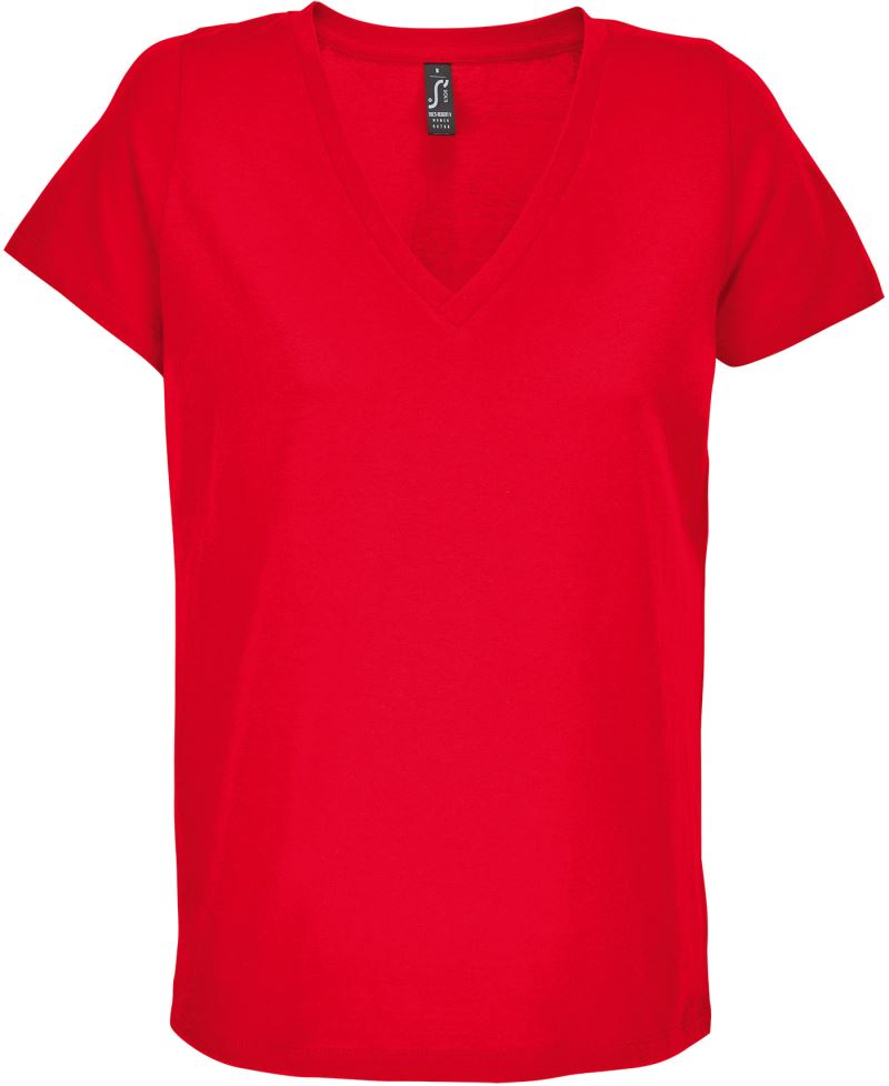 Levně Dámské tričko s výstřihem do V - red