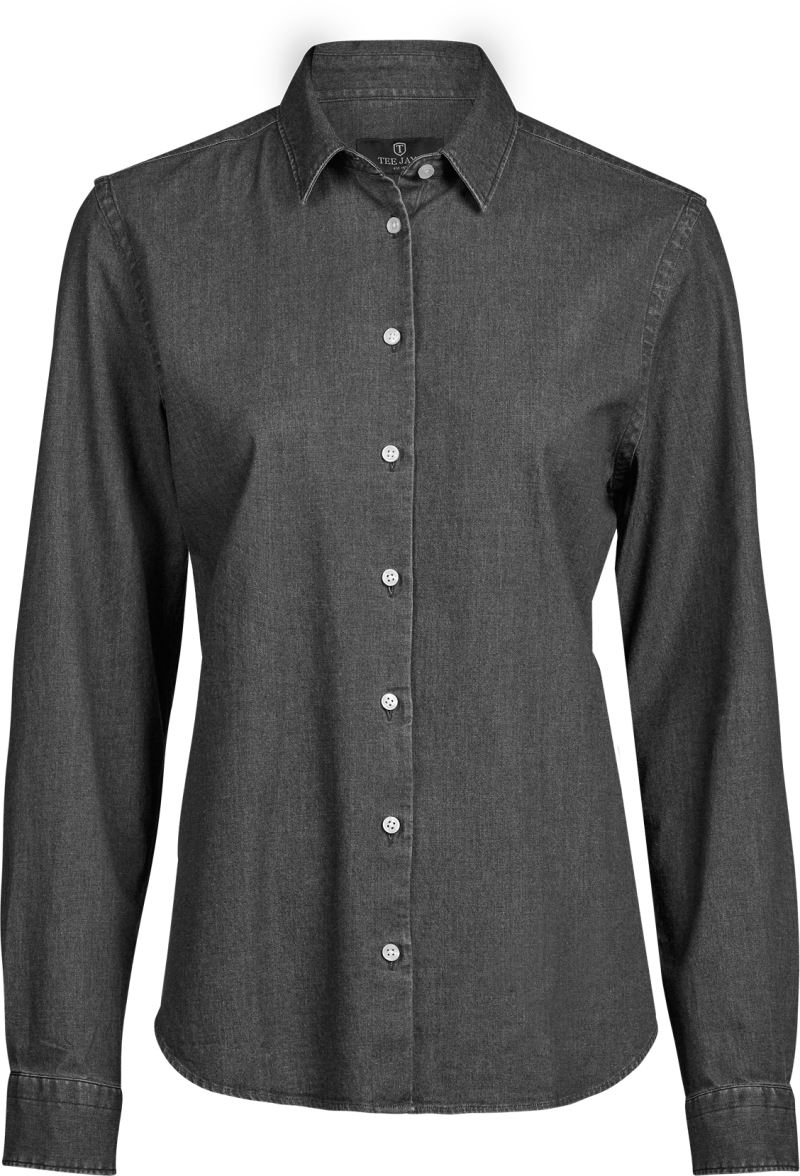 Levně Denim halenka s dlouhým rukávem - black denim