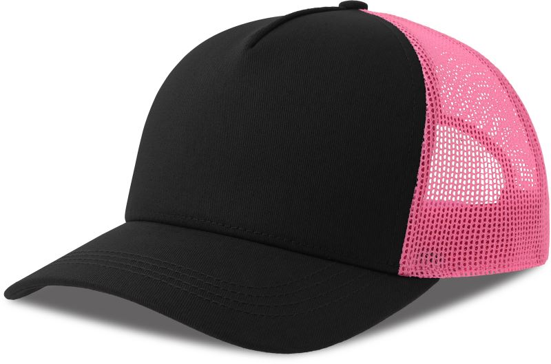 Levně 5 panelová Trucker kšiltovka - black/fuchsia fluo